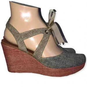 Penelope Chilvers Canvas Platform Wedge Sandals Size 38/8